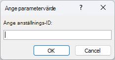 Visar ett exempel på en förväntad dialogruta för Ange parametervärde i Access, med en identifierare som heter Ange anställnings-ID, ett fält där du kan ange ett värde samt knapparna OK och Avbryt.