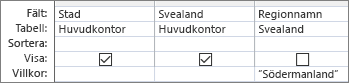 Frågerutnät som visar bundet värde för ett uppslagsfält