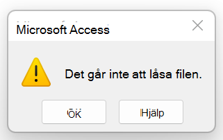 Felmeddelande: Det gick inte att låsa filen.