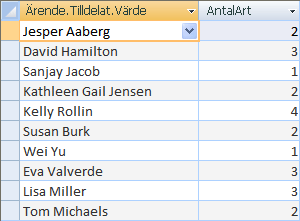 En fråga som räknar hur många ärenden som tilldelas till varje person