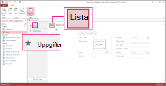 Uppgiftstabell och listvy i programdesign