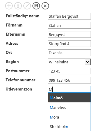 Skriva i en ruta med automatisk komplettering
