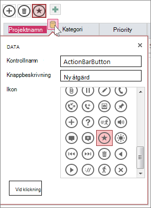 Dialogrutan Data för en anpassad åtgärd i ett webbdatablad