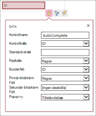 Alla tillgängliga egenskaper i egenskapsrutan
