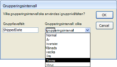 Grupperingsintervall i Rapportguiden