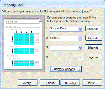 Sorteringsordningar i Rapportguiden