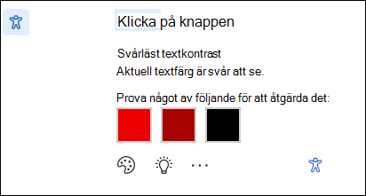 Skärmbild av meddelande om tillgänglighetsproblem med möjliga korrigeringar.