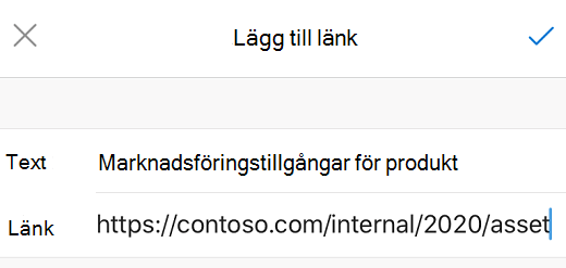 Dialogrutan Lägg till länk i Outlook för iOS.