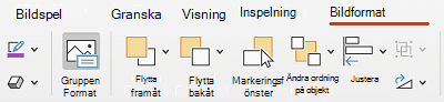 Knappen Alternativtext i menyfliksområdet i PowerPoint för Mac.