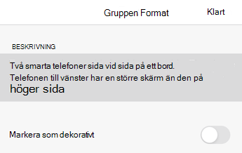 Dialogrutan Alternativtext i Word för iOS.