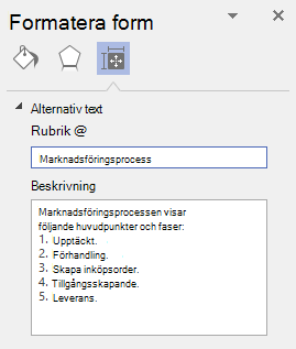 Dialogrutan Alternativtext för visuellt innehåll i Visio för Windows.