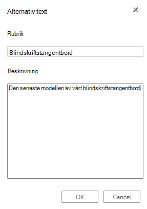 Dialogrutan Alternativtext i Visio för webben