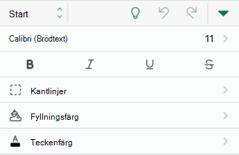 Alternativ för teckenformatering i Excel för iOS