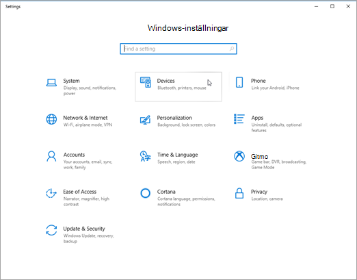 Bild på inställningar för Windows-enhet