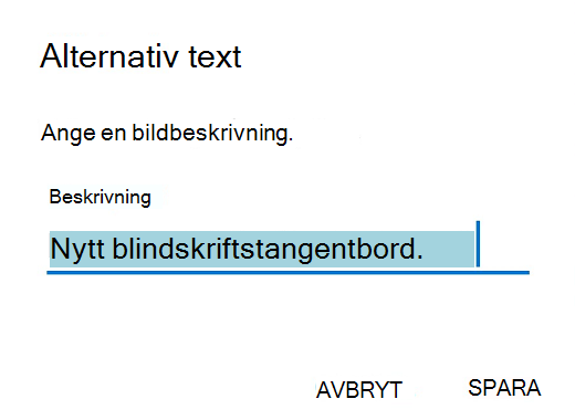 Dialogrutan Alternativtext i Outlook för Android.