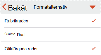 Menyn Tabellrubrik i PowerPoint för iOS.