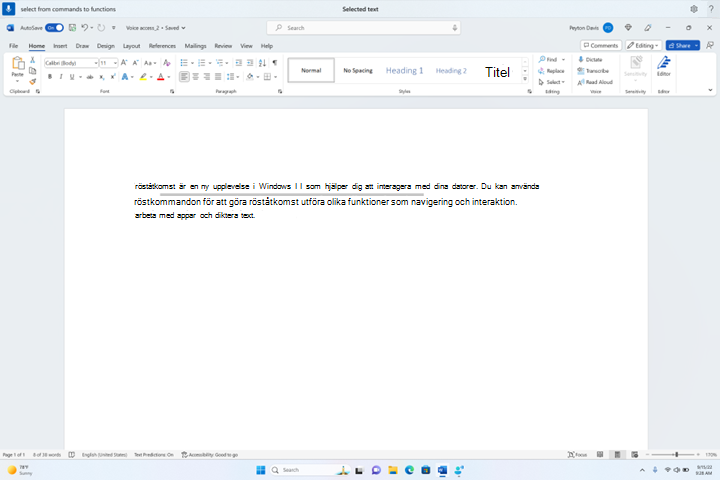 Välja ett textintervall med röståtkomst.