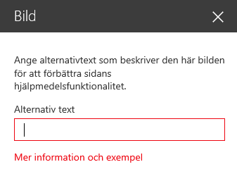 Skärmbild av dialogrutan Alternativtext för bild i SharePoint.