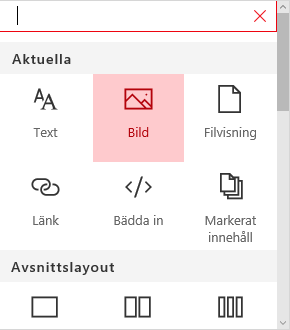 Skärmbild av webbdelsmarkering i bild i SharePoint.