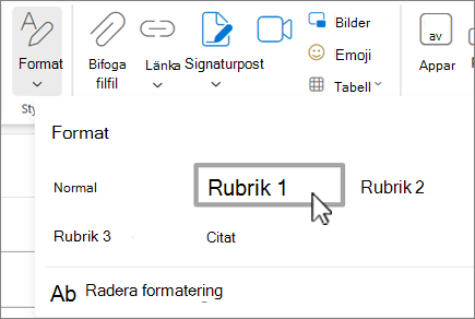 Menyn Formatmallar i Outlook på webben.