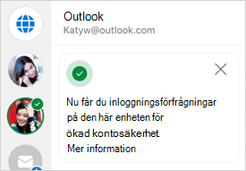 Skärmbild som visar bekräftelse på inloggning