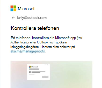Skärmbild som visar uppmaningen att logga in med text som säger kontrollera din Outlook-app