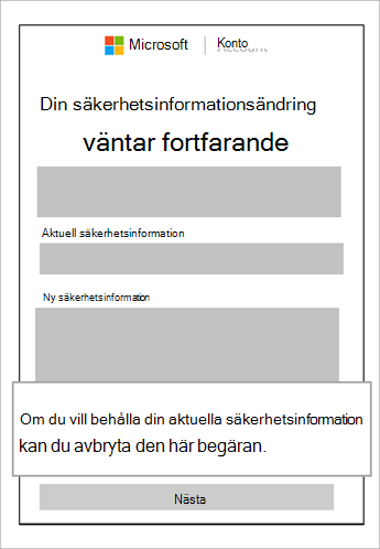 Skärmbild av fönstret för att ändra säkerhetsinformation väntar fortfarande