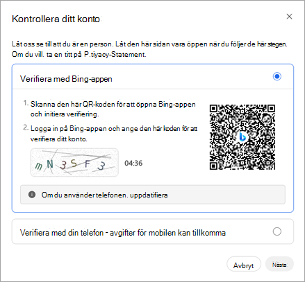 Rewards QR-verifieringsskärm