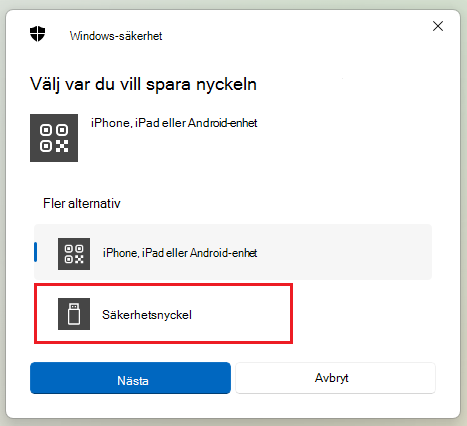 Skärmbild av hur du sparar en säkerhetsnyckel på Windows 11.