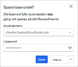 Skärmbild som visar dialogrutan där du tillfrågas om att spara lösenordet