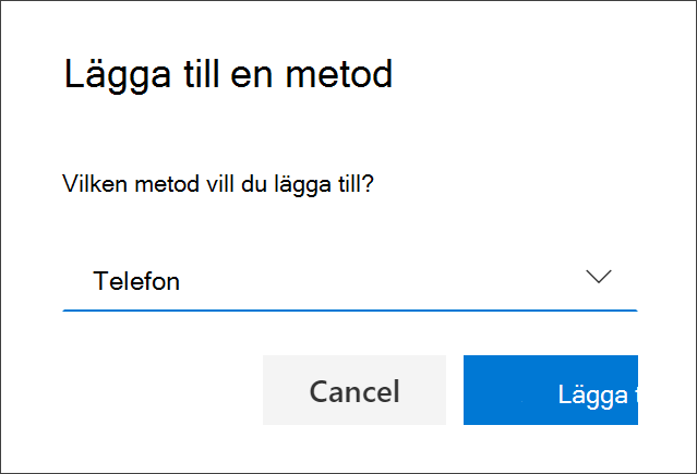 Rutan Lägg till metod med Telefon markerat