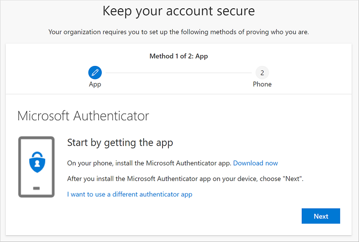 Guiden Skydda ditt konto med nedladdningssidan för Authenticator-appen