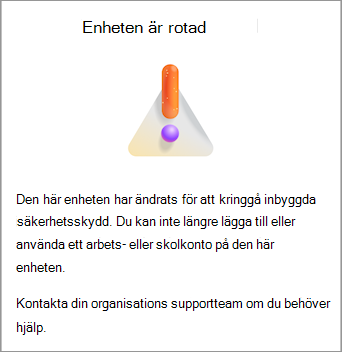 En skärmbild som visar att enheten är rotad i Microsoft Authenticator på Android.