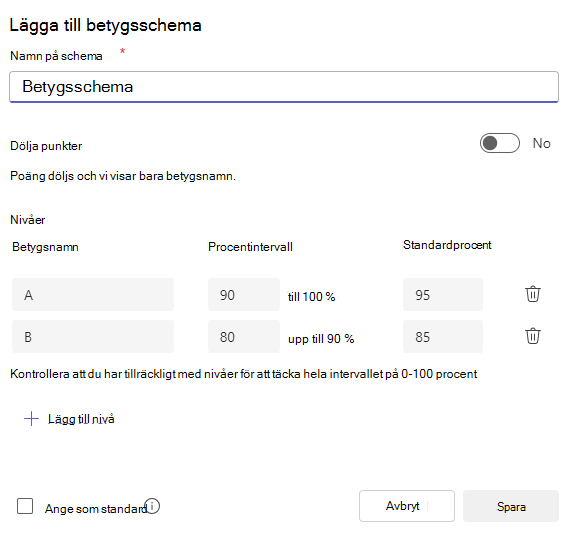 Lägg till bedömningsschema
