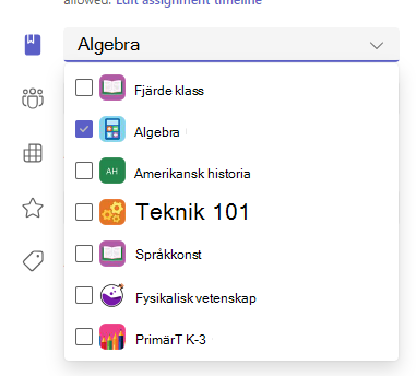 Skärmbild av tilldela till alternativ.