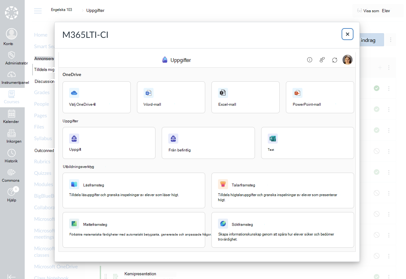 Välj en Microsoft-utbildning att skapa för din uppgift eller modul