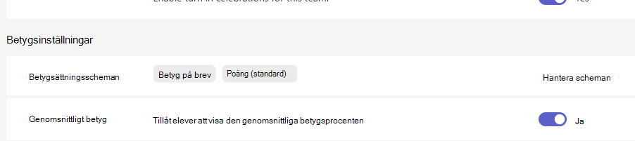 Inställningar för betyg