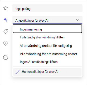 Skärmbild av alternativ för att ange riktlinjer för elev-AI.