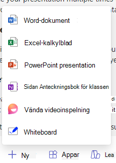 Skärmbild av nya alternativ.