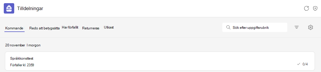 Skärmbild av ett test.