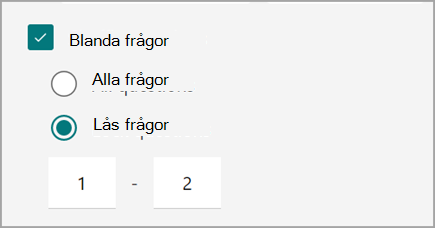 Skärmbild av inställningen för test/formulär för att blanda och låsa testfrågor.