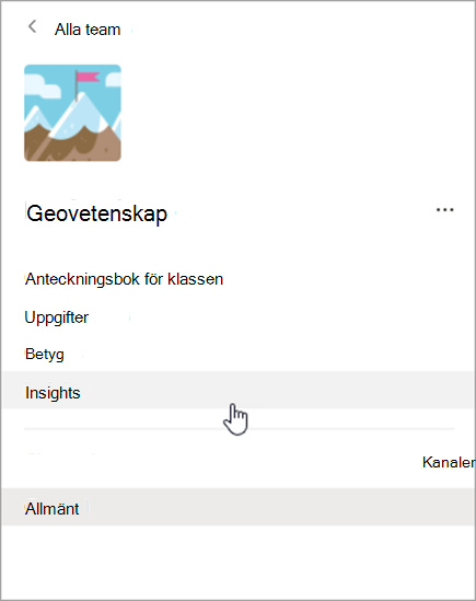 Skärmbild av navigering i Teams