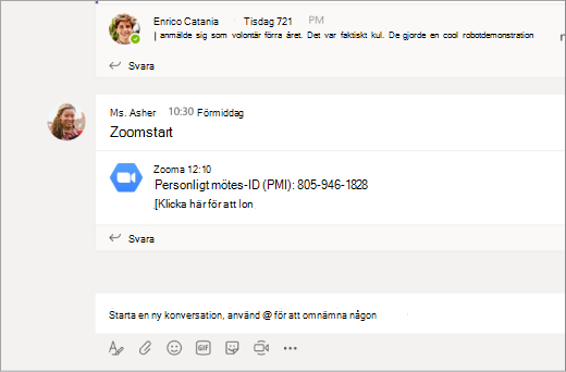 Länken Zooma i Microsoft Teams-kanalen