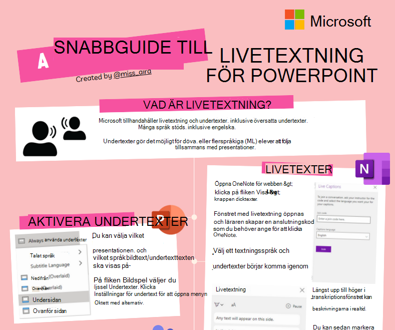 Skärmbild av liveundertexter.
