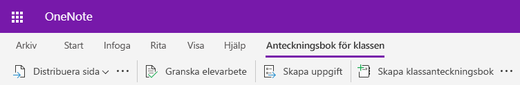 Skärmbild av fliken Anteckningsbok för klassen i OneNote för webben