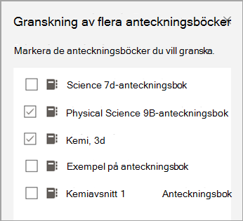 Skärmbild av anteckningsbok att granska.