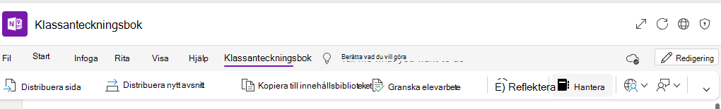 Skärmbild av hantera anteckningsböcker.