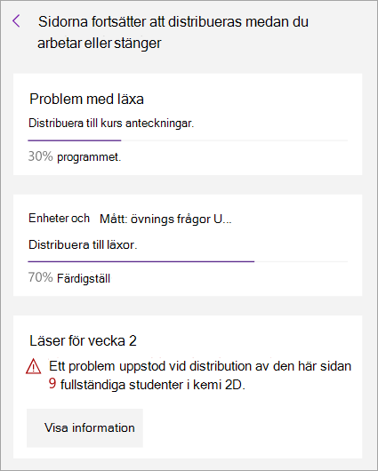 Ett fel visas när du distribuerar en sida i Anteckningsbok för klassen.