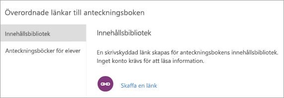 Skapa länkar till innehållsbiblioteket för föräldrar och vårdnadshavare genom att välja