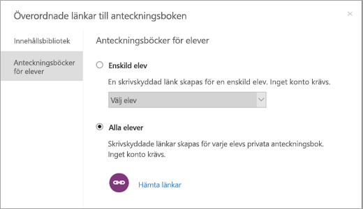 Skapa skrivskyddade länkar för enskilda elevers anteckningsböcker.